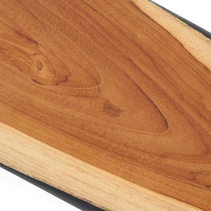 Detail van de teakhouten borrelplank ovaal naturel zwart 100 cm Bondi