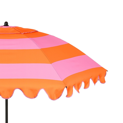 Detail van het doek van de parasol gestreept oranje roze 238 cm