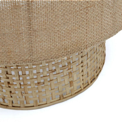 Detail van het geweven materiaal van de rotan wandlamp beige Bolly Jute