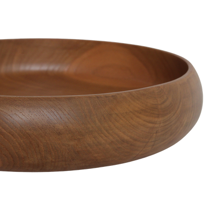 Detail van het materiaal van de teakhouten schaal naturel rond 37 cm Sera