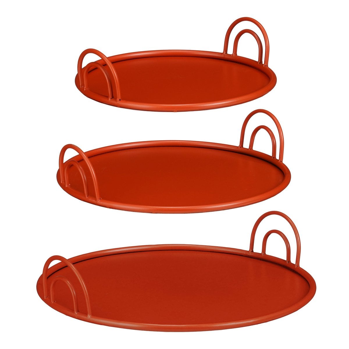 Dienblad rood met handvat rond set van 3, 3 onder elkaar