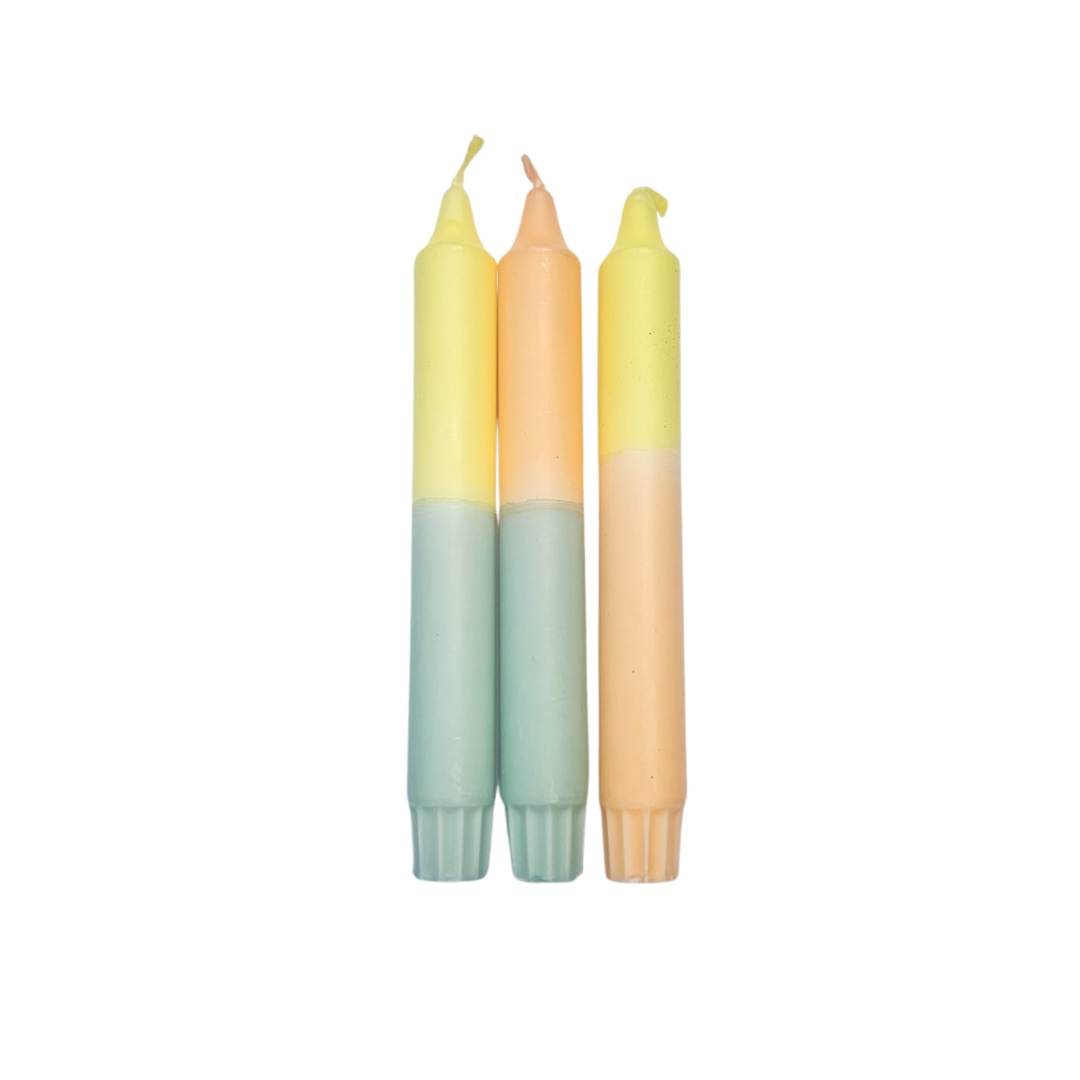 Dip dye kaarsen in zomerse kleuren dippy geel oranje groen