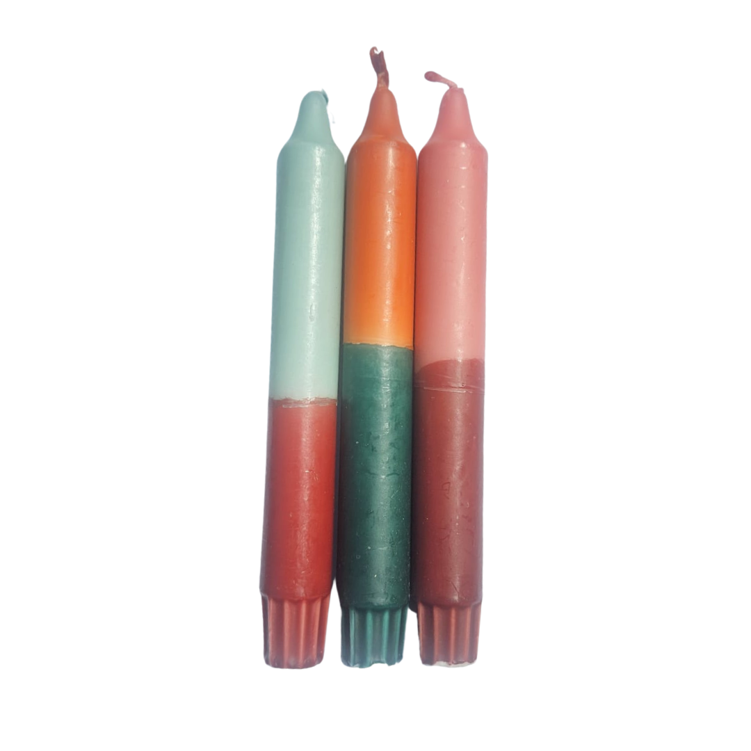 Dippy kaarsenset van 3 duurzame kaarsen dip dye in warme kleuren