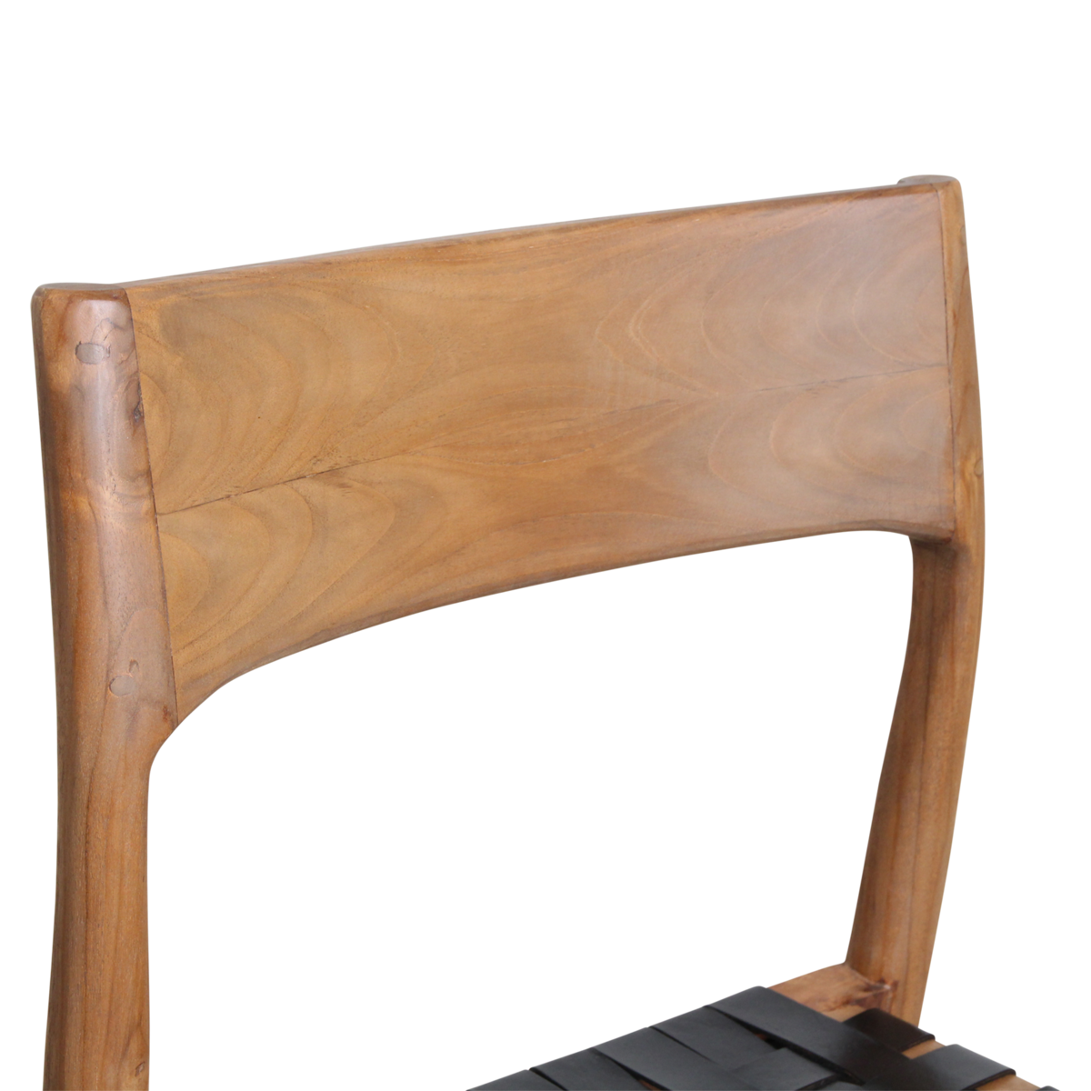 Eetkamerstoel hout zwart leer Freya detail van de rugleuning
