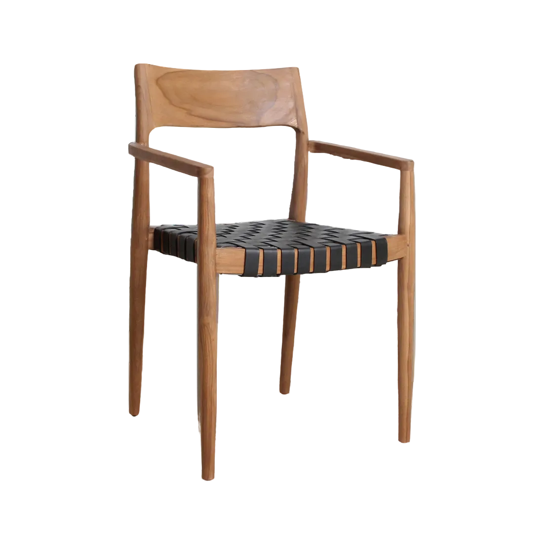 Eetkamerstoel met armleuning hout zwart leer Freya