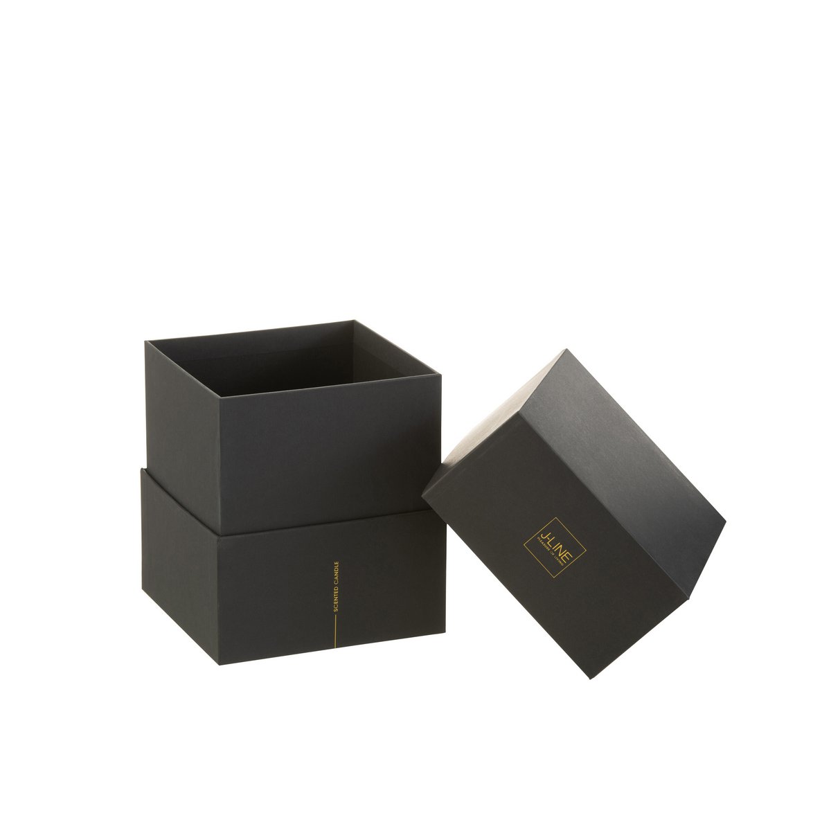 Geopende verpakking van de J-Line geurkaars goud glazen pot vanille 15 cm Luxuria 