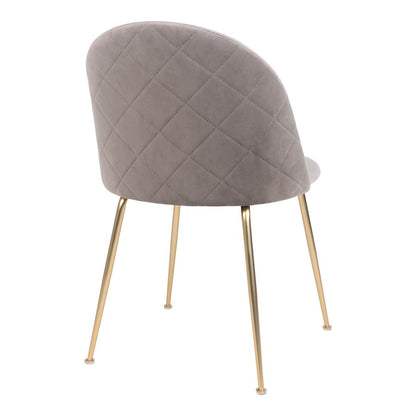 Grijze fluwelen eetkamerstoel met goudkleurige metalen poten, een elegante en moderne stoel die luxe en comfort combineert. Perfect voor een stijlvolle eethoek of als accentstoel in een chic interieur.