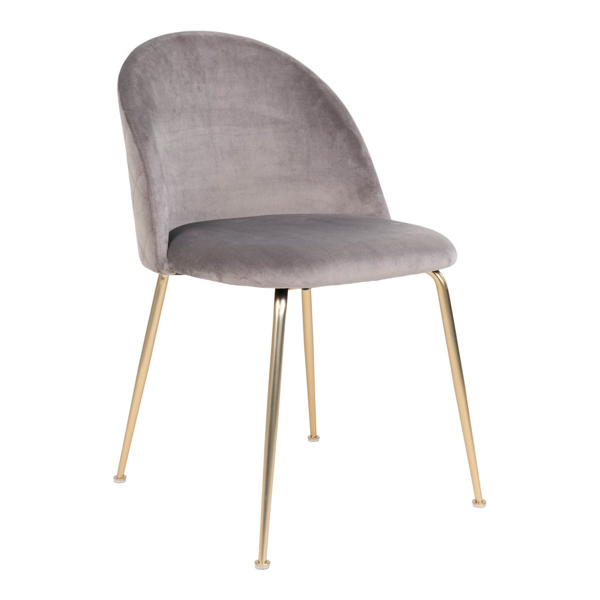 Grijze fluwelen eetkamerstoel met goudkleurige metalen poten, een elegante en moderne stoel die luxe en comfort combineert. Perfect voor een stijlvolle eethoek of als accentstoel in een chic interieur.