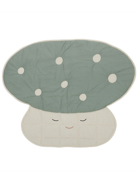 Paddenstoel speelmat in groen en crème met stippen – zachte speelmat voor baby of peuter.