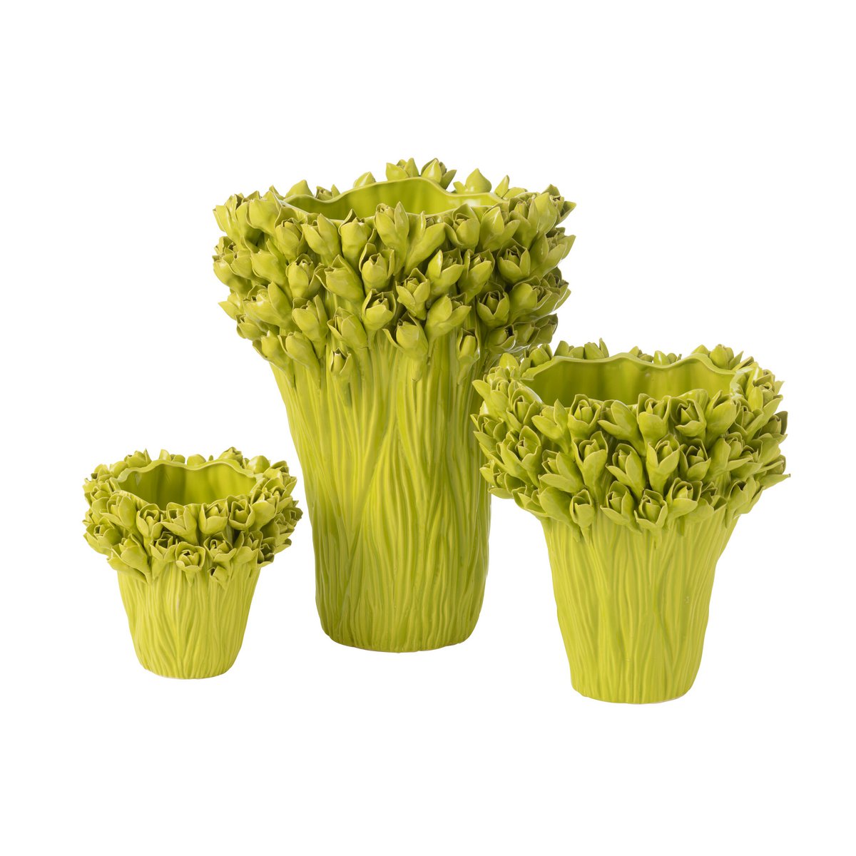 Groene vazen in verschillende maten met speelse vorm