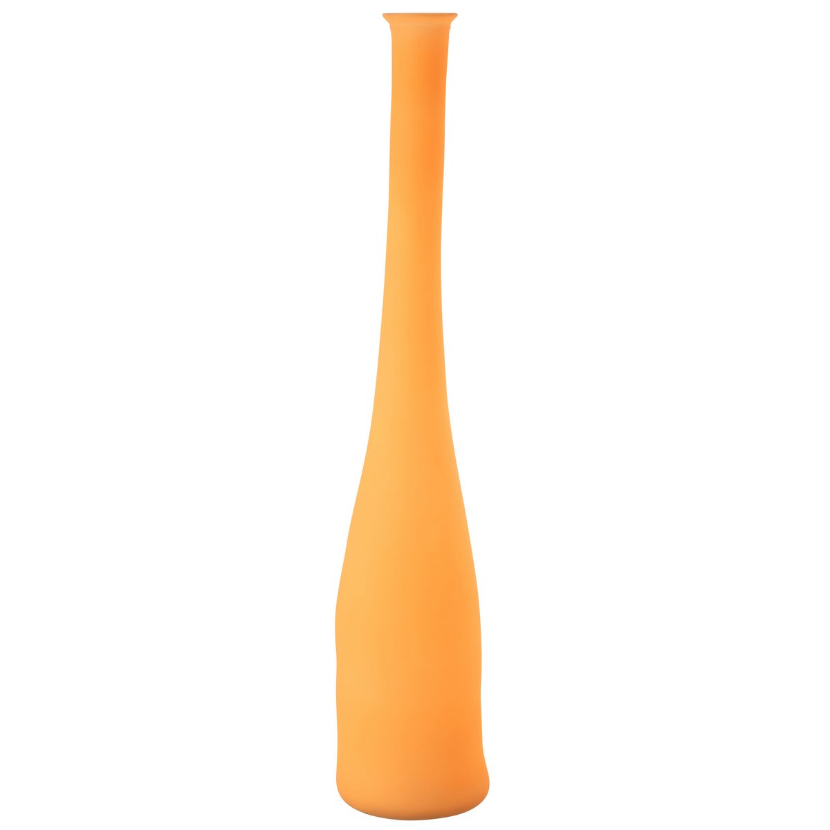 Hoge slanke glazen vaas in oranje van 100 cm op wit achtergrond