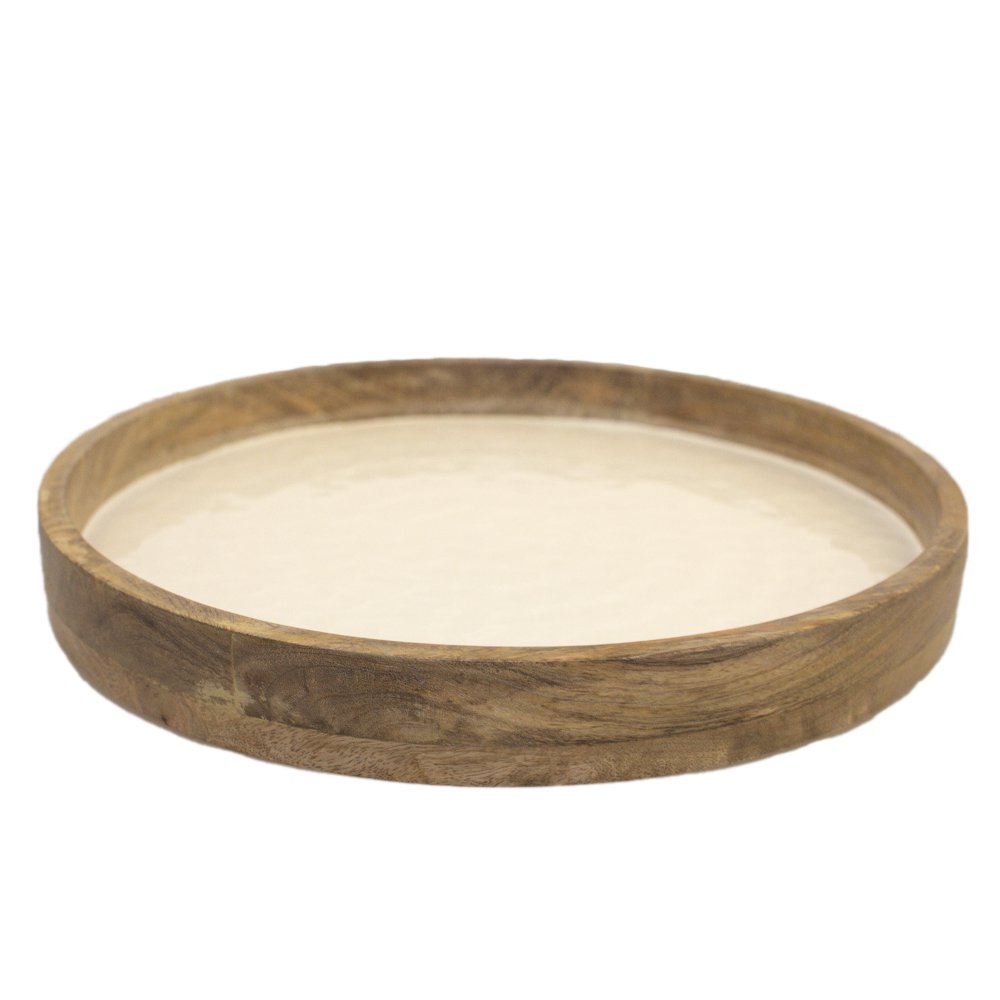 Houten dienblad rond wit 40 cm