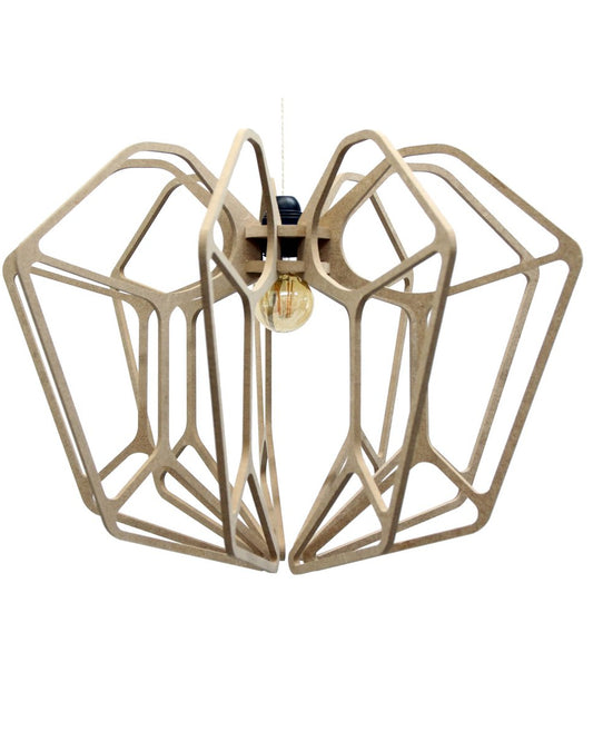 Een eigentijdse hanglamp met een geometrisch ontwerp van MDF-hout. De open structuur zorgt voor een luchtige, moderne uitstraling die perfect past in elk interieur.
