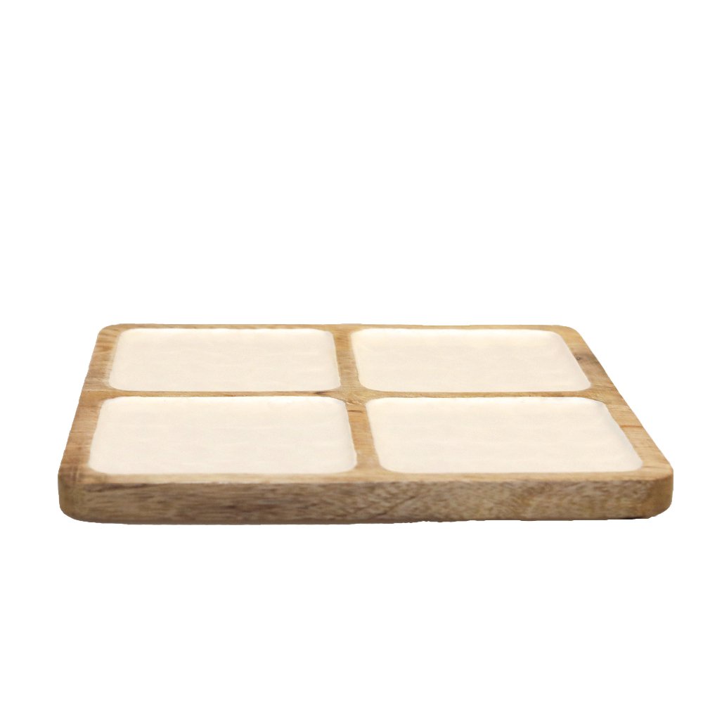 Houten serveerplank met 4 vakken wit 25 cm