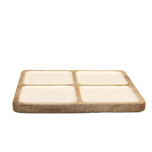 Houten serveerplank met 4 vakken wit 25 cm