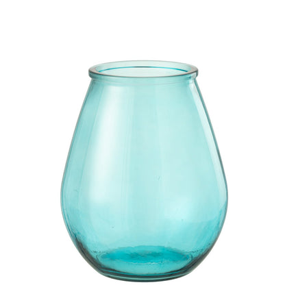 J-Line Blauwe ronde glazen vaas Egg op wit achtergrond