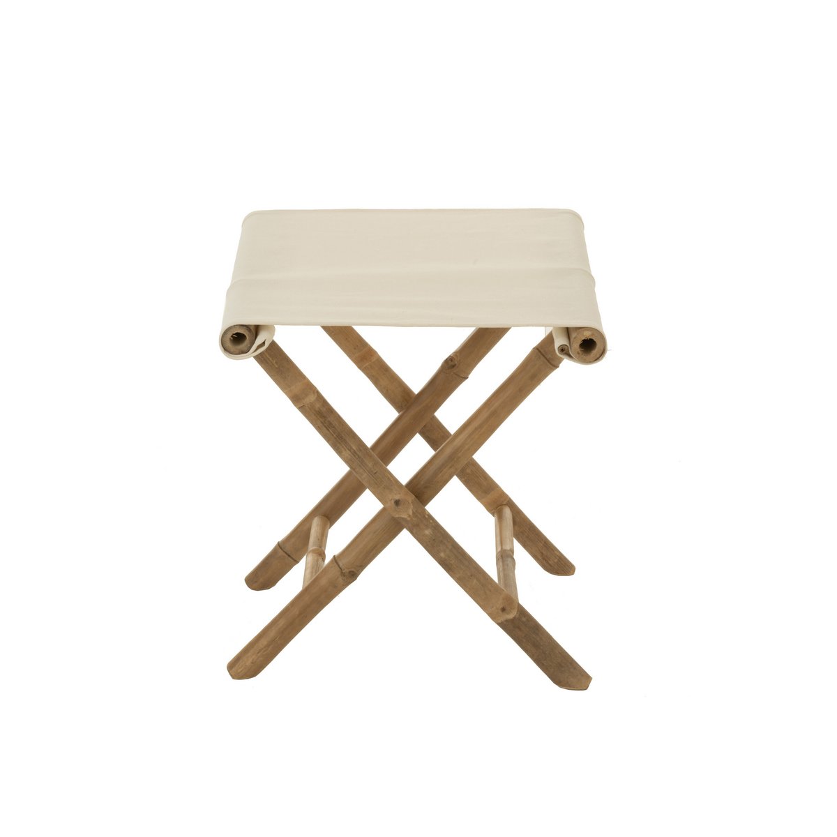 Zijfoto van de boho vouwkruk van textiel en bamboe van het merk J-line. Perfect voor een boho interieur!
