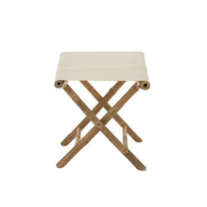 Zijfoto van de boho vouwkruk van textiel en bamboe van het merk J-line. Perfect voor een boho interieur!
