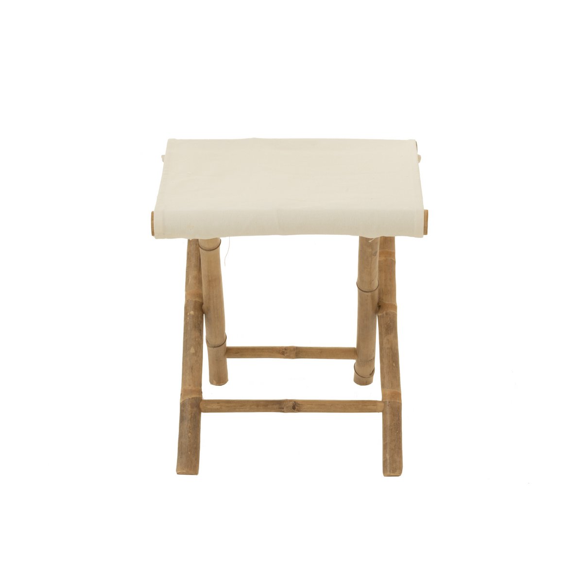 Zijfoto van de boho vouwkruk van textiel en bamboe van het merk J-line. Perfect voor een boho interieur!