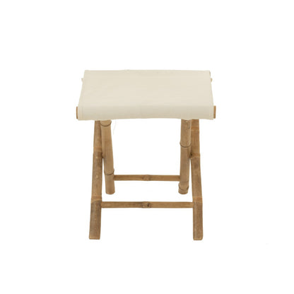Zijfoto van de boho vouwkruk van textiel en bamboe van het merk J-line. Perfect voor een boho interieur!