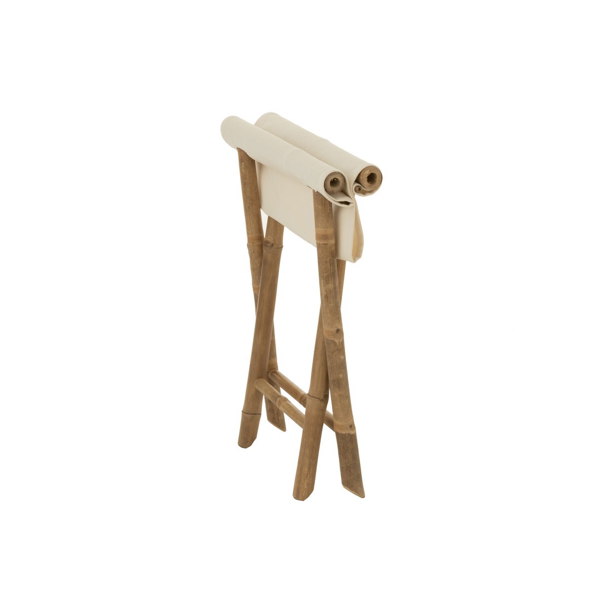 Boho vouwkruk van textiel en bamboe van het merk J-line. Perfect voor een boho interieur! Hier opgevouwen
