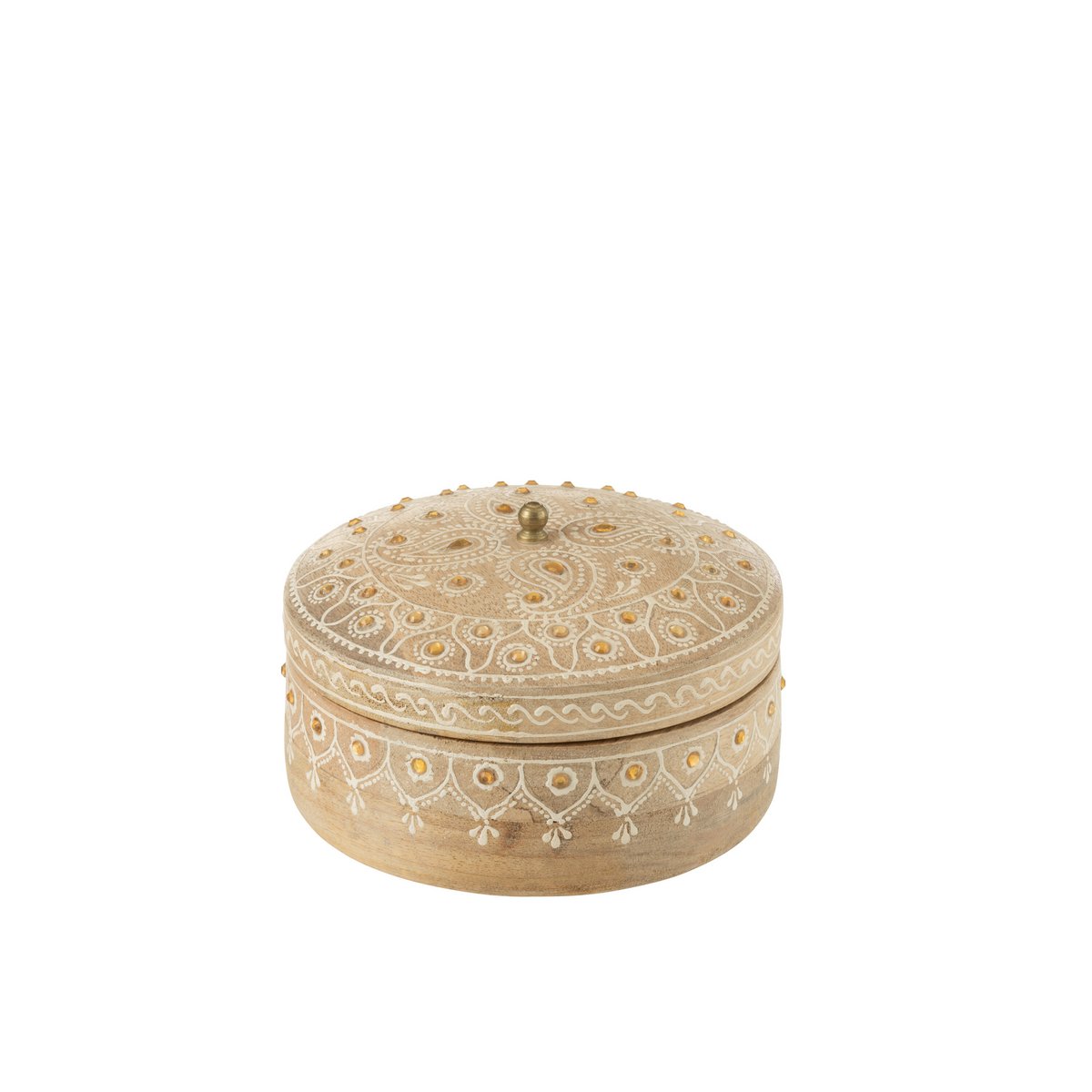 J-Line beige opbergdoos hout met deksel erop 
