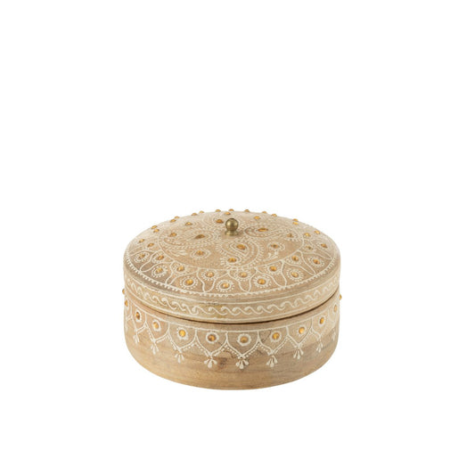 J-Line beige opbergdoos hout met deksel erop 
