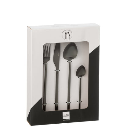 J-Line bestekset mat zwart in zwart-witte cadeaudoos, 24-delig voor 6 personen