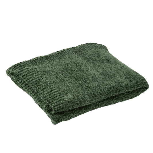 J-Line deken donkergroen 130x170 cm Chenille opgevouwen