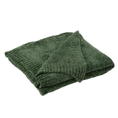 J-Line deken donkergroen 130x170 cm Chenille opgevouwen met een hoek terug geslagen