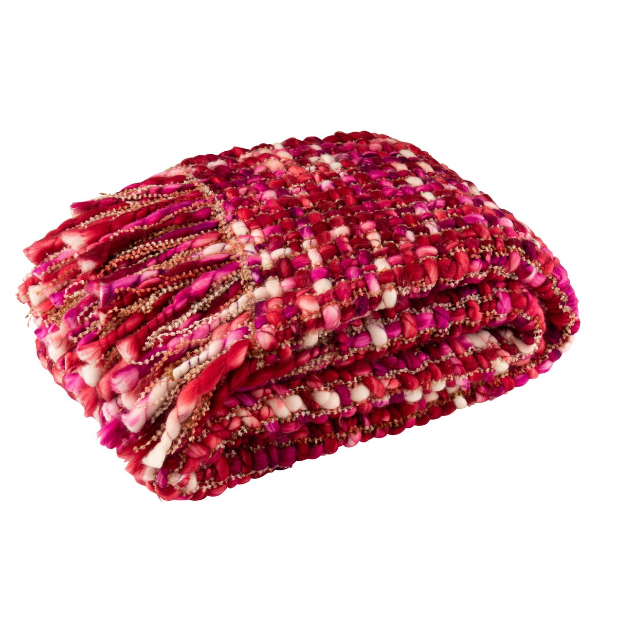 J-Line deken roze 130x170 cm met franjes opgevouwen