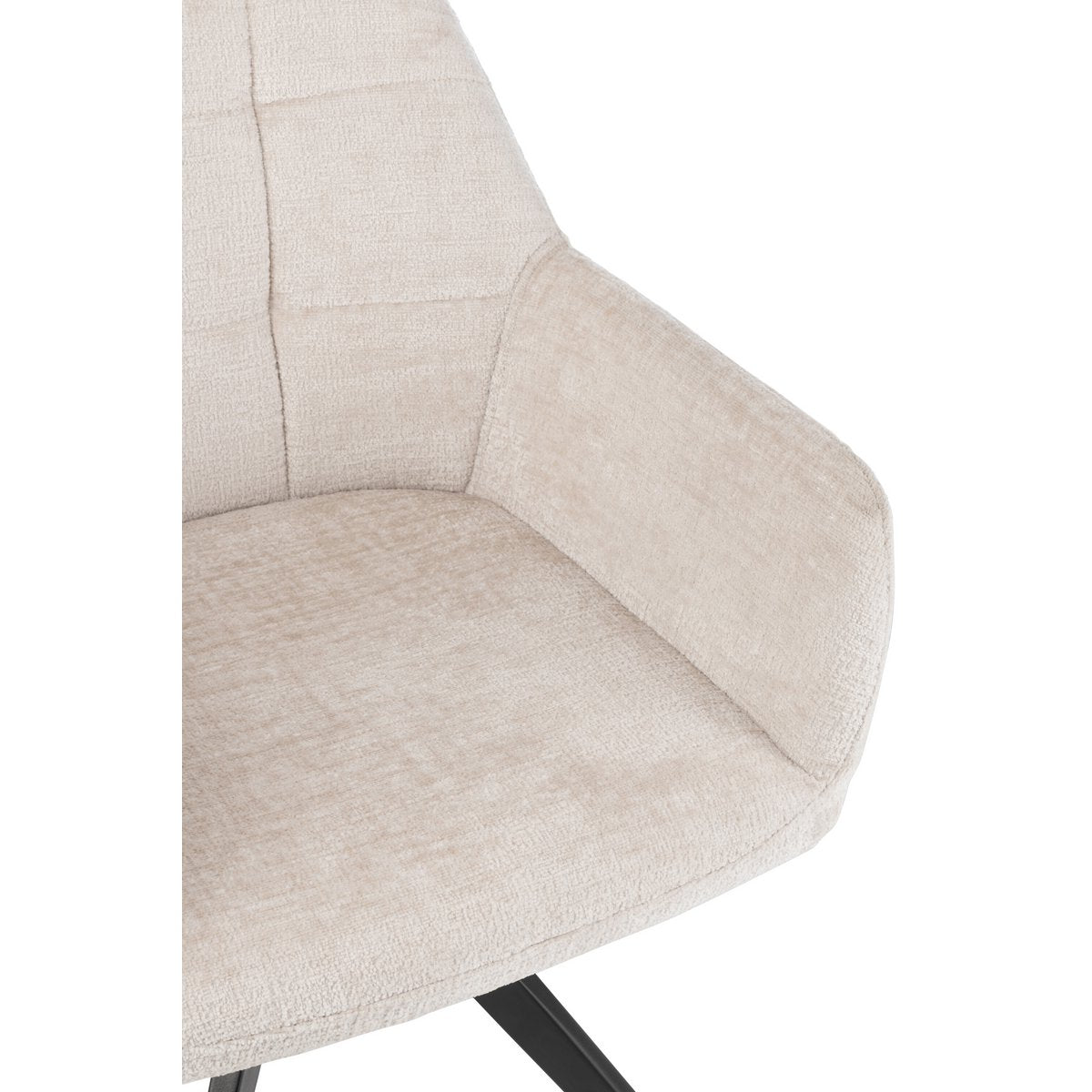 J-Line eetkamerstoel met armleuning beige met detail van de binnenkant van de armleuning 
