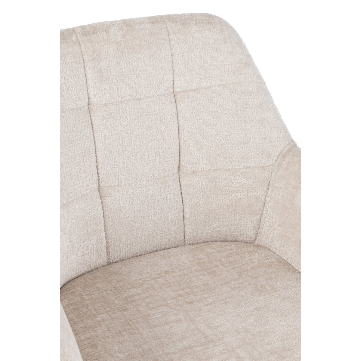 J-Line eetkamerstoel met armleuning beige met detail van de binnenkant van de rugleuning