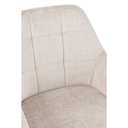 J-Line eetkamerstoel met armleuning beige met detail van de binnenkant van de rugleuning