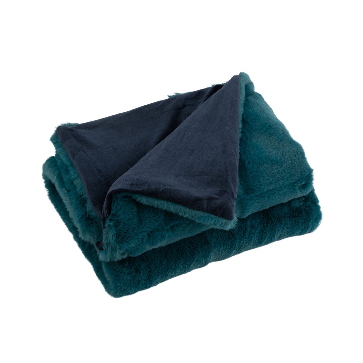 J-Line fleece deken polyester blauw 180x130 cm half opgevouwen met een terug geslagen rand