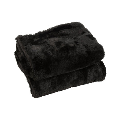 J-Line fleece deken polyester zwart 180x130 cm opgevouwen