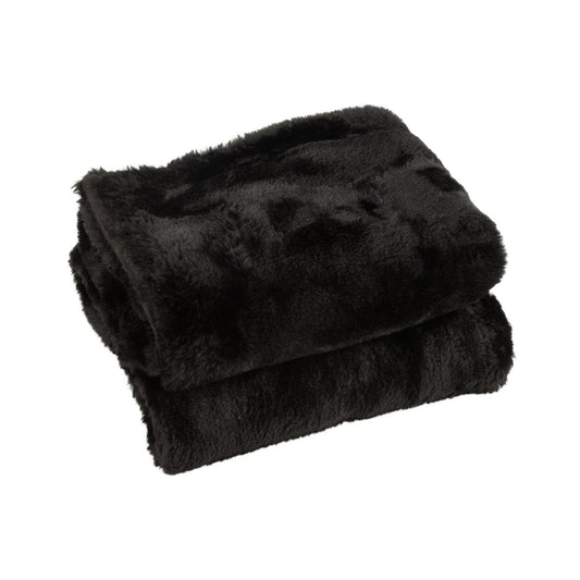 J-Line fleece deken polyester zwart 180x130 cm opgevouwen