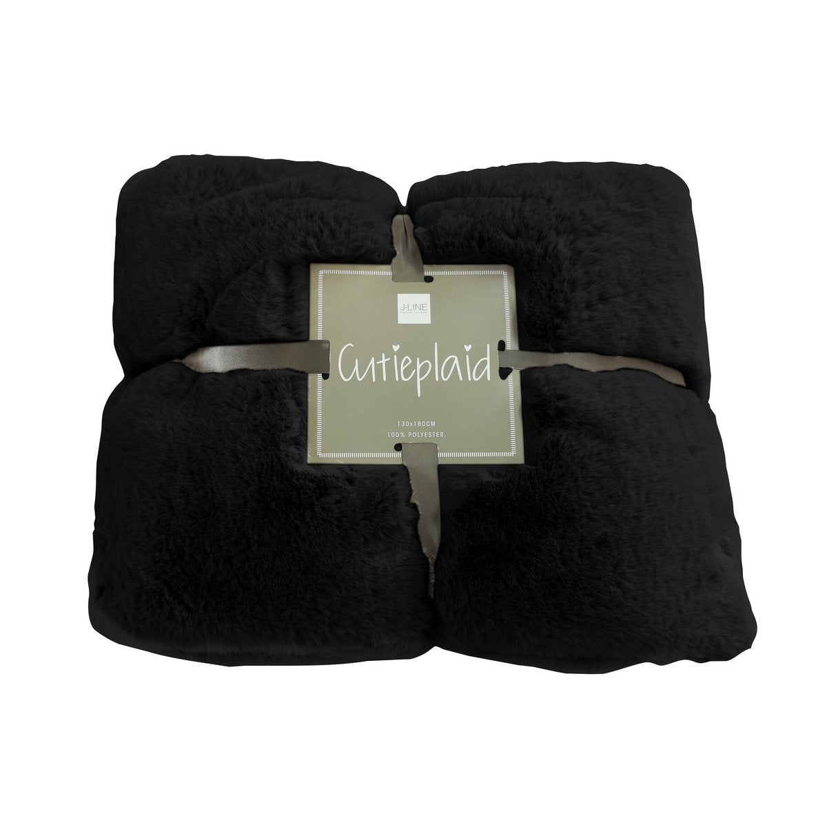 J-Line fleece deken polyester zwart 180x130 cm opgevouwen met strikje eromheen