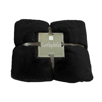 J-Line fleece deken polyester zwart 180x130 cm opgevouwen met strikje eromheen