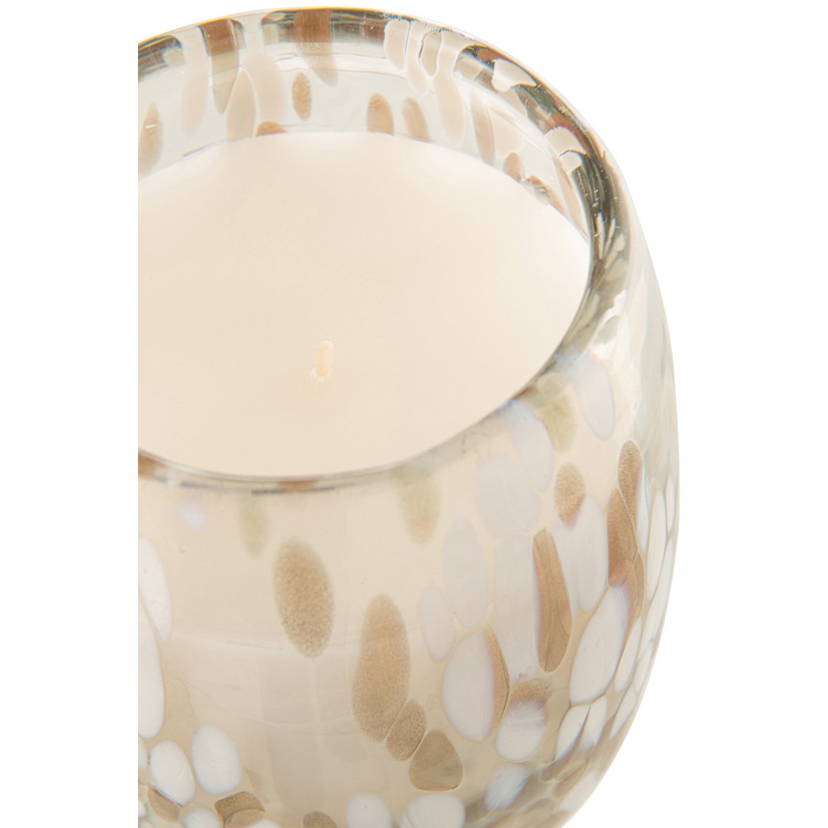 J-Line geurkaars glazen pot gespikkeld wit 13,75 cm Mia, detail van het glas en was