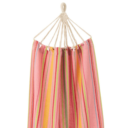 J-Line hangmat buiten katoen roze multi gestreept 200 cm, detail van het touw