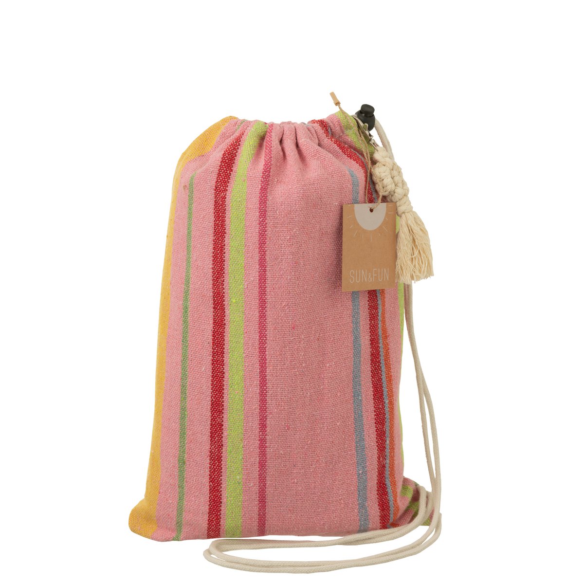 J-Line hangmat buiten katoen roze multi gestreept 200 cm in de tas
