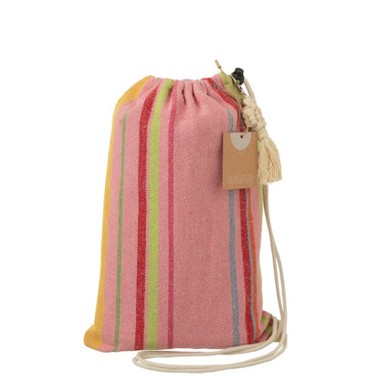 J-Line hangmat buiten katoen roze multi gestreept 200 cm in de tas