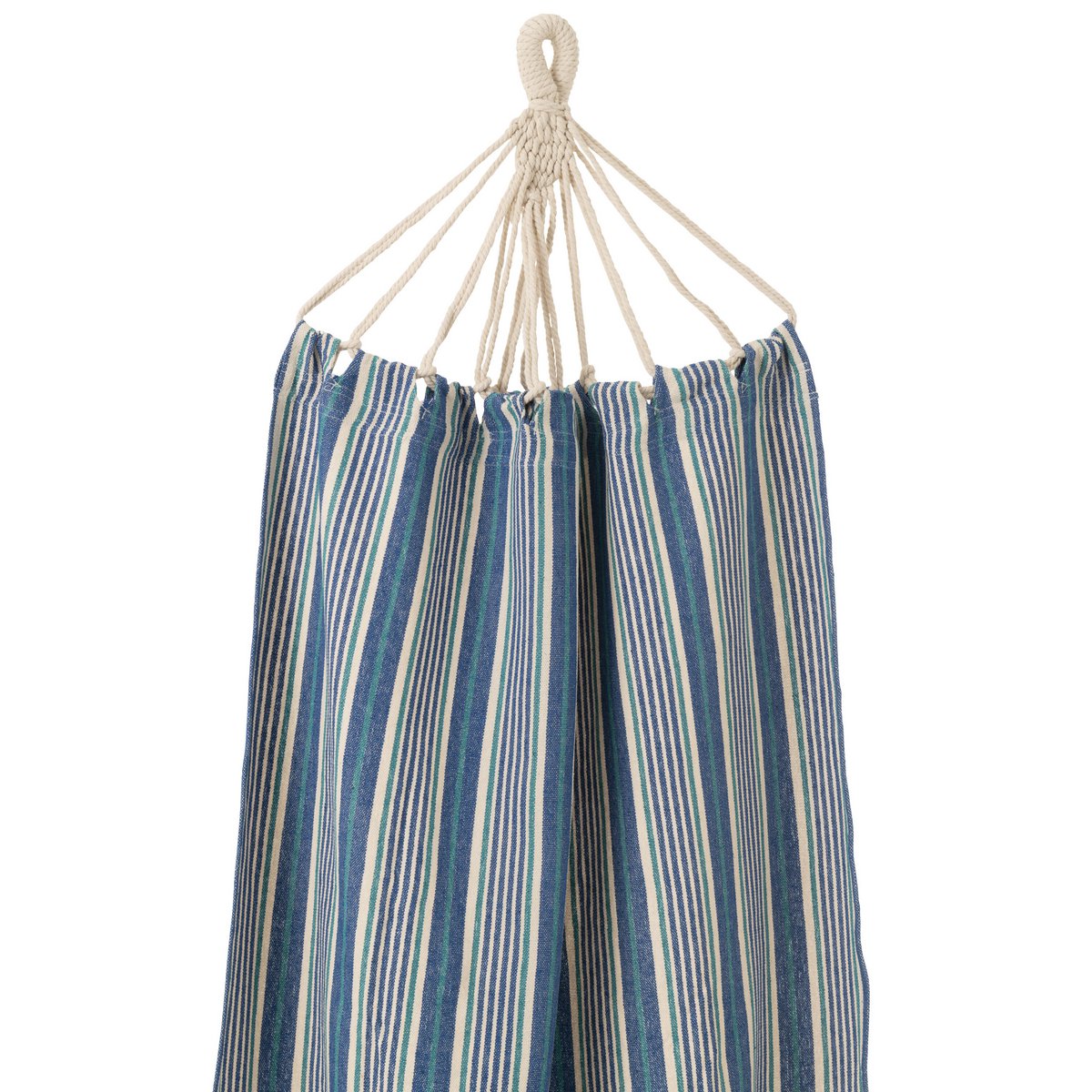  J-Line hangmat katoen blauw gestreept 200 cm, detail van het touw