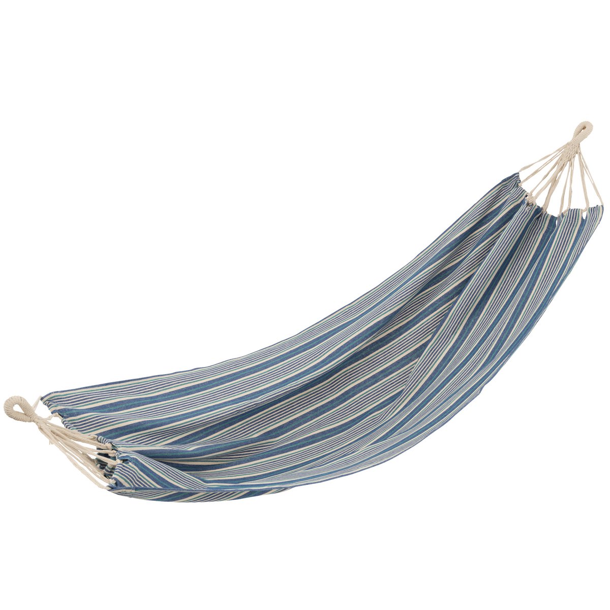J-Line hangmat katoen blauw gestreept 200 cm, uitgevouwen