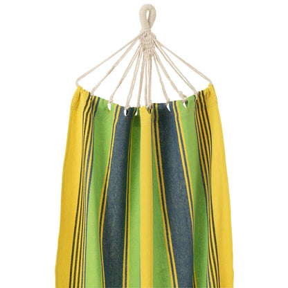  J-Line hangmat katoen groen gestreept 200 cm, detail van het touw