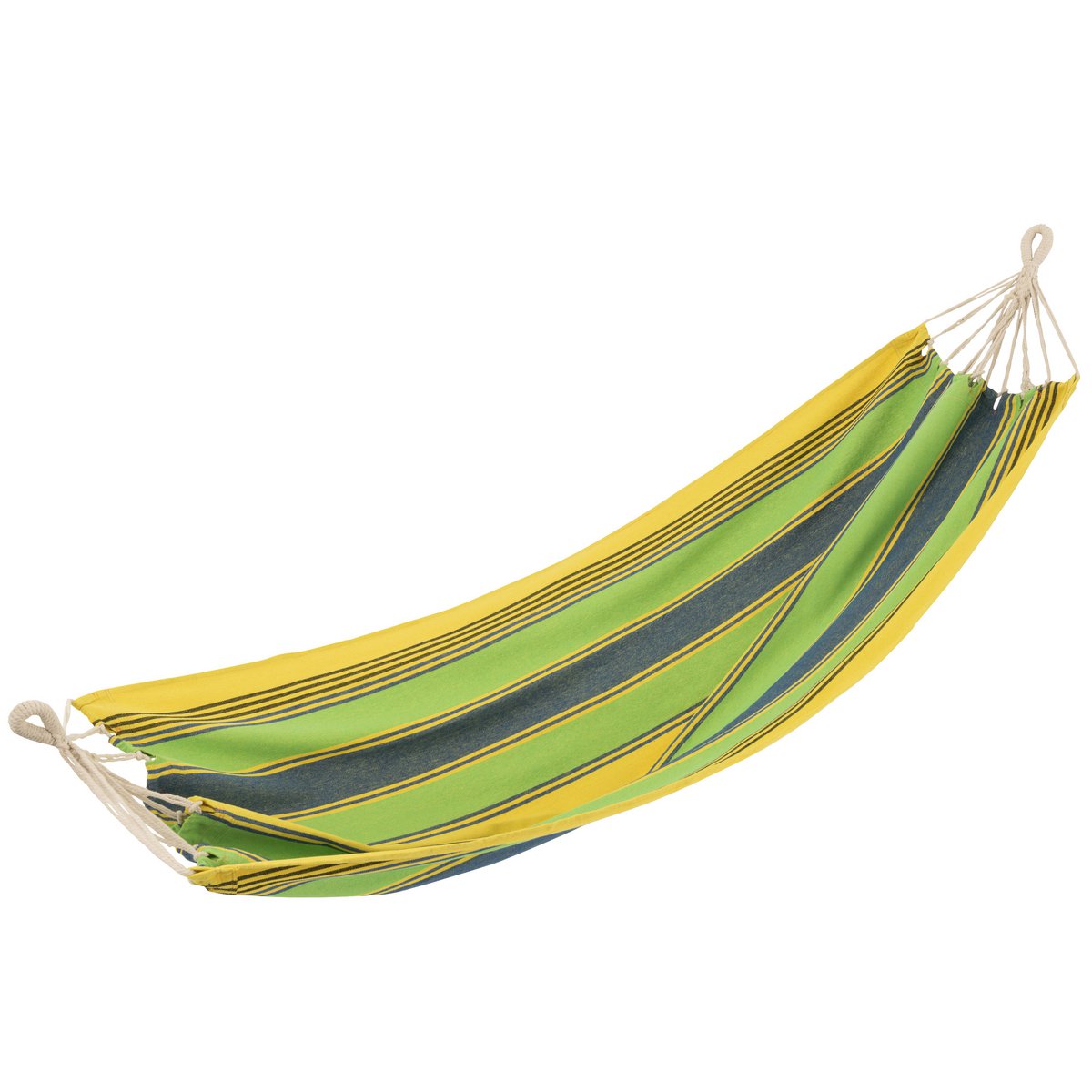 J-Line hangmat katoen groen gestreept 200 cm, uitgevouwen