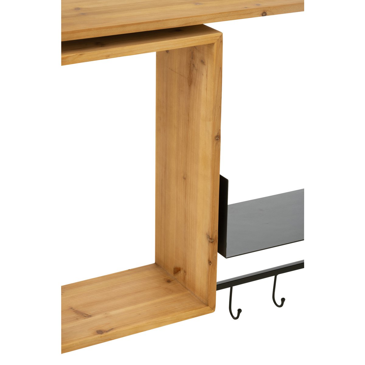 J-Line kapstok hout wand met spiegel Tina. Detail van het hout en de haken.
