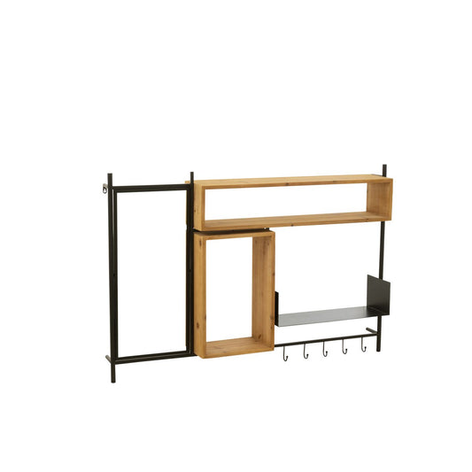 J-Line kapstok hout wand met spiegel Tina schuin op wit achtergrond. Met 5 haken.