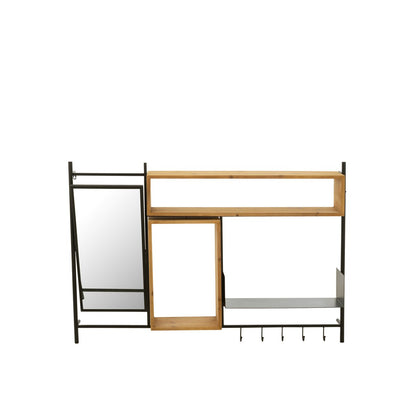 J-Line kapstok hout wand met spiegel Tina vanaf de voorzijde, op wit achtergrond. Met 5 haken.